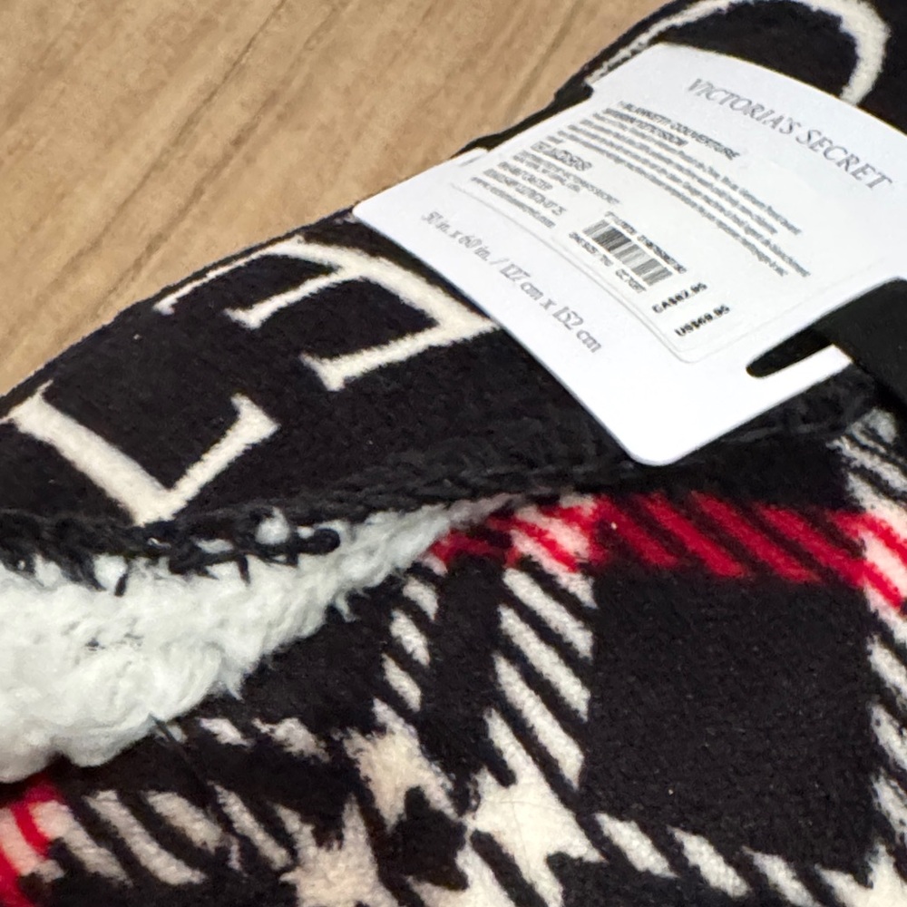 Victoria's Secret Black and Red Plaid plush blanket 50x60 - Picture 5 of 5